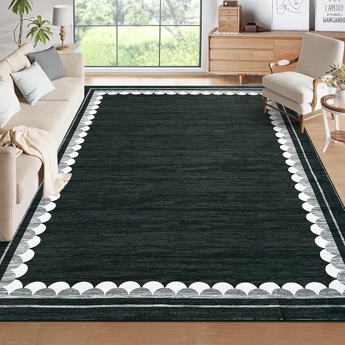 COZYLOOM 5x7 Living Room Rug Machine Washable Rugs with Non Slip Backing, Non Shedding Stain Resistant Carpet Foldable Soft Mats for Bedroom, Dining Room, Black
