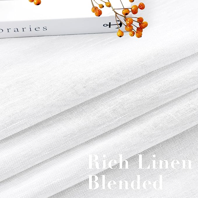 H.VERSAILTEX Linen Curtains Nickel Grommet Natural Linen Semi-Sheer Curtains 2 Panels Privacy Added Premium Soft Rich Material Drapes for Bedroom/Living Room - 37x84 Inch- Pure White