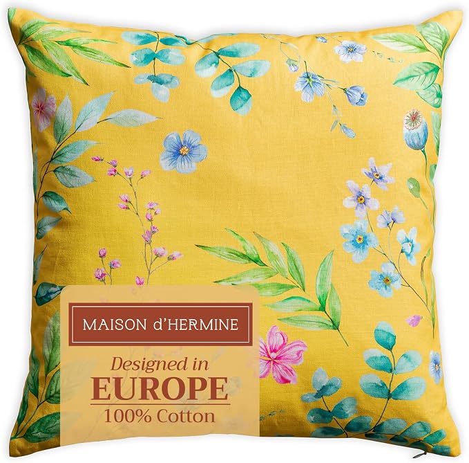Maison d' Hermine Throw Pillow Covers 100% Cotton (18" x 18" - Pack of 1)