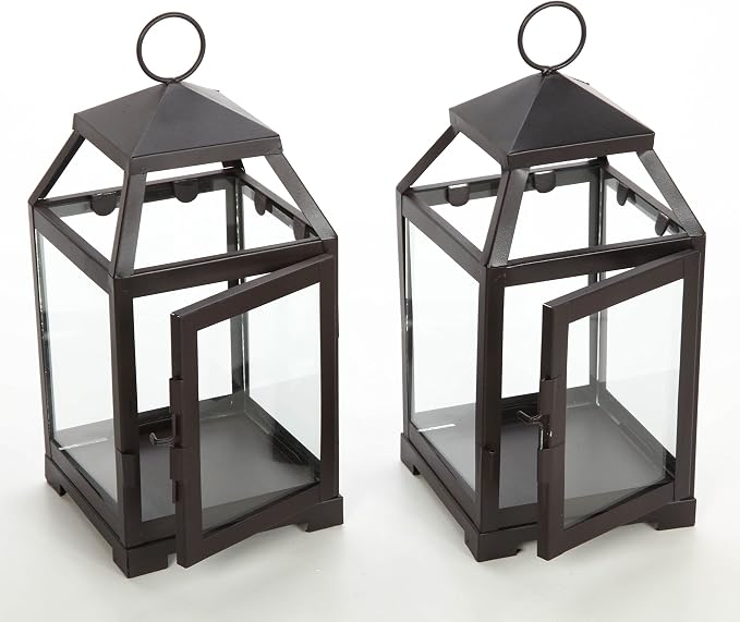 Hosley Set of 2 Clear Glass and Iron Classic Style Lantern 12 Inch High Ideal Gift for Weddings Festivities Parties Outdoor Activities Aromatherapy Spa Settings with Votive or LED W9