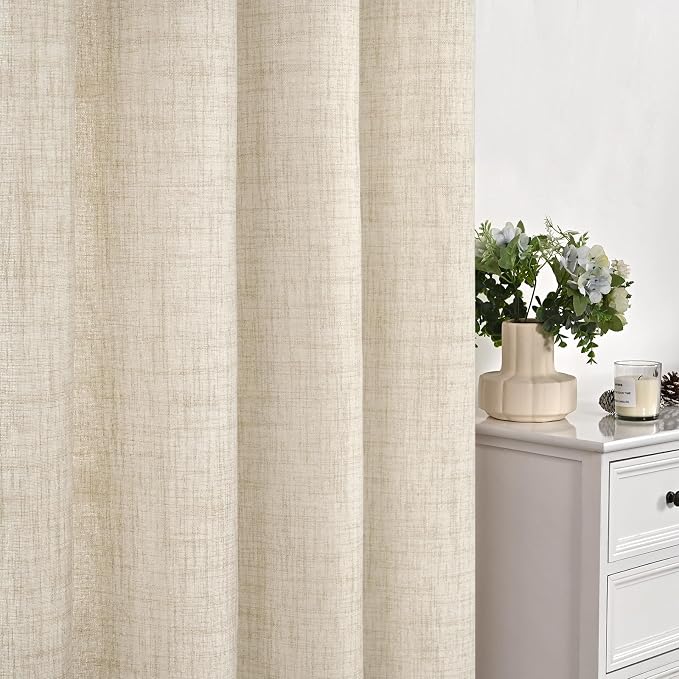 YoungsTex Linen Curtains 38 x 84 Inch Length, Light Filtering Drapes Rustic Semi Sheer with Bronze Grommet Privacy for Bedroom Living Room Decorative, 2 Panels