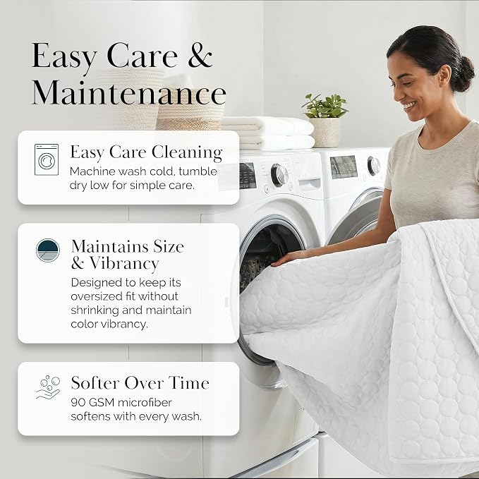 Southshore Fine Living, Inc. Twin XL Quilt Set, Dorm Room Bedding Essentials, Machine Washable Bed Spread for Vacation Homes, Twin XL White Quilt Bedspread Set w/Pillow Sham, Bright White Quilts