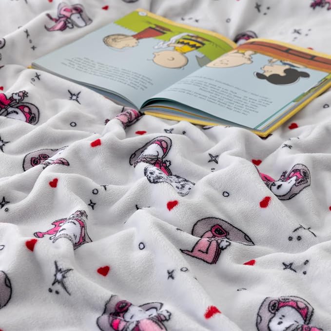 Berkshire Peanuts® VelvetLoft® Cute Character Snoopy Plush Blanket,Over the Moon for You Light Grey,Twin 60 in x 90 in (Official Peanuts® Product)