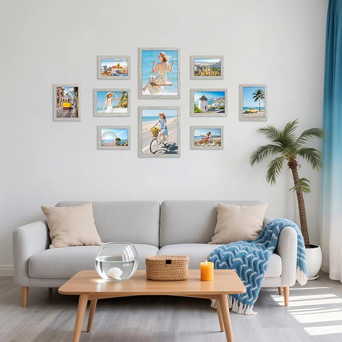 decorUhome 10 Pack Assorted Picture Frame Set for Wall & Tabletop, P0710GR | Grey, Multi Size Picture Frame Includes Two 8x10 / Four 5x7 / Four 4x6 for Family Gallery Wall