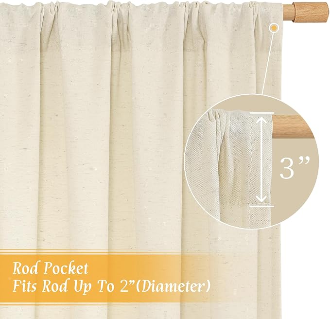 Linen Curtains 72 inches Long for Living Room, Light Beige, 2 Panels | Light Filtering, Semi Sheer, Privacy Protected, Window Treatments, Neutral Drapes for Bedroom, Rod Pocket, 52 x 72 Inch