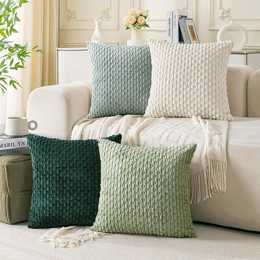 Set of 4 Sage Forest Green Decorative Throw Pillow Covers 18x18 Inch Corduroy Pillow Covers for Bed Couch Sofa Living Room Soft Square Cushion Cases