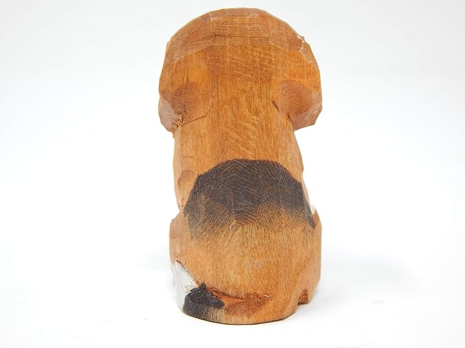 Selsela Hand-Carved Beagle Dog Figurine - Miniature Small Wooden Puppy Statue Carving, Handmade Home Decor Small Animals Pet Canine Hound for Home Decor & Collectibles