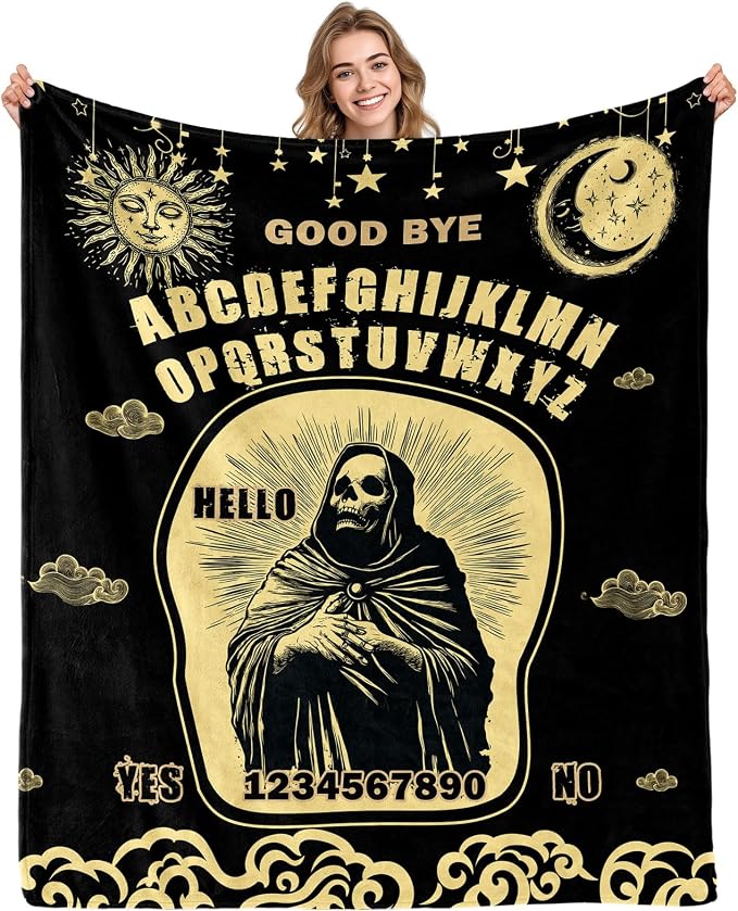 Aimego Skeleton Skull Tarot Blanket Gifts for Halloween Gothic Witch Throw Blanket for Kids Boys Girls Sun Moon Death Tarot Card Blankets Decor for Fortune Tellers(50X60 Inch)