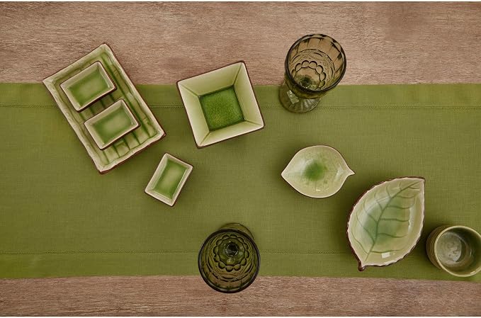 Solino Home 100% Pure Linen Table Runner Avocado Hemstitch, 14 x 120 in | Classic Hemstitch, dresses up dining tables for everyday meals, hemstitched border, mitered corners, soft, OEKO-TEX Certified