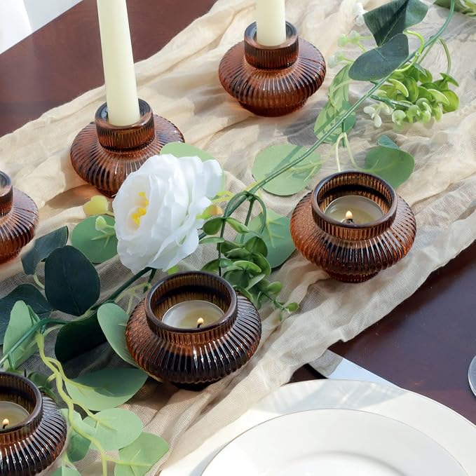 VOHO 18pcs Amber Taper Candle Holders for Table Centerpiece Wedding Party