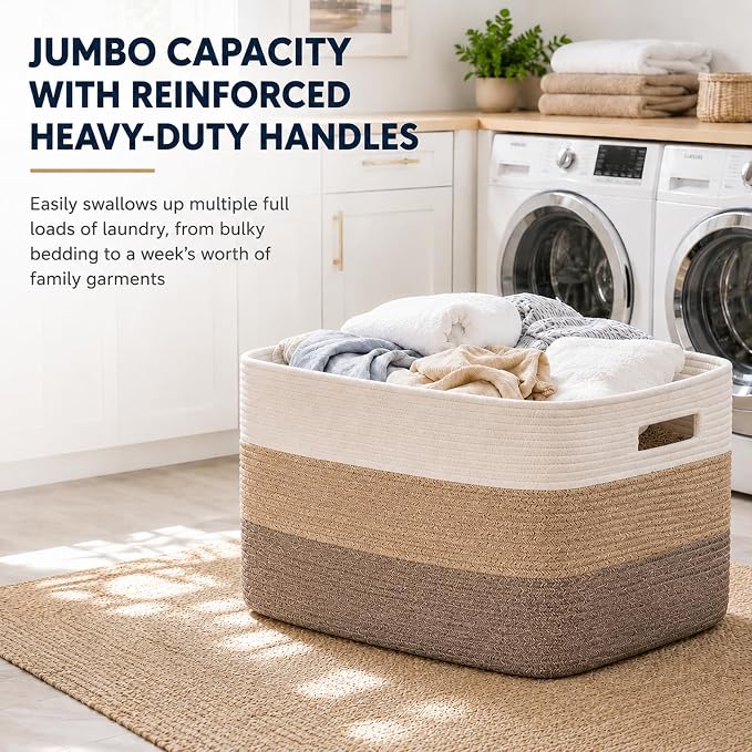 OIAHOMY Blanket Basket Laundry Basket Dog Toy Basket 75L Gradient Brown | Large Storage Basket,Baby Basket,Toy Storage,Woven Rope Basket for Blankets,Blanket Storage for Living Room