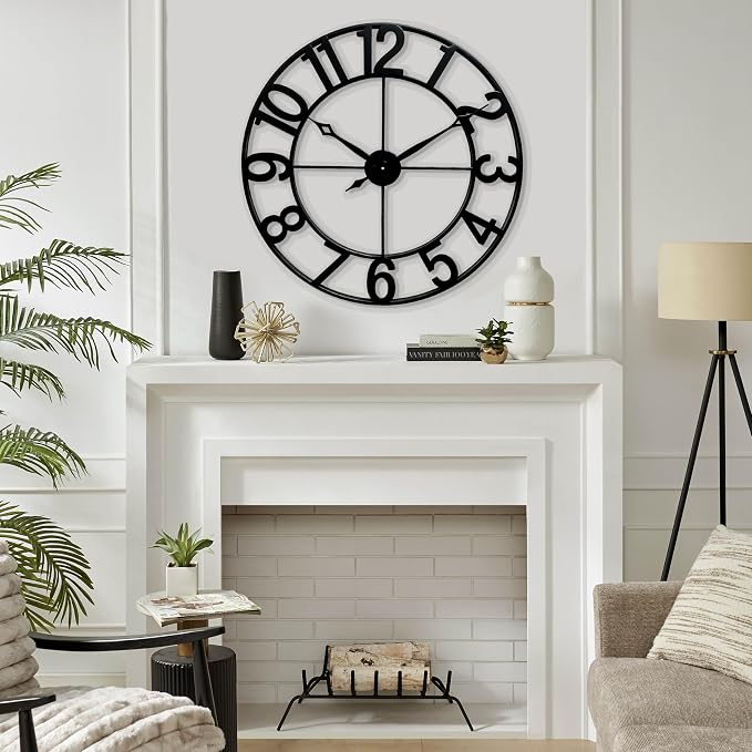 CLXEAST Oversized 30 Inch Wall Clock for Living Room, Arabic Numeral | Battery Operated, Black Metal Wall Clock for Dinning Room,Entryway,Home Office & Fireplace Decor
