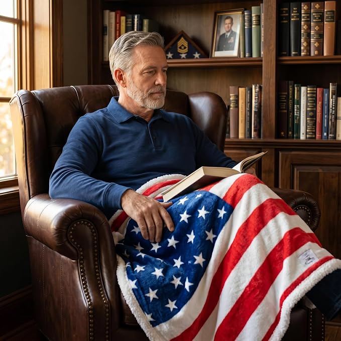 Catalonia Patriotic American Flag Throw Blanket for Veteran and Citizenship | USA Flag Home Decor for Sofa and Bed, Gift for Military Families, 4th of July and Memorial Day, 50 x 60 Inch, Sherpa Fleece