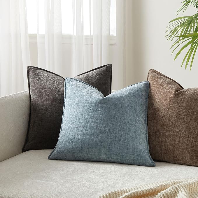JUSPURBET 24x24 Chenille Decorative Throw Pillow Covers Set of 2,Light Blue | Cozy Soft Cushion Covers Case with Hidden Zipper for Couch Sofa Bed Home Decor Living Room