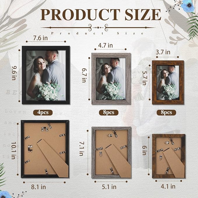 20 Pcs Gallery Wall Frames Set Rustic Picture Frames Collage Assorted Photo Wall Decor Pack for Hanging or Tabletop Display Multi Sizes with 8 x 10, 5 x 7, 4 x 6 (Stylish Color)