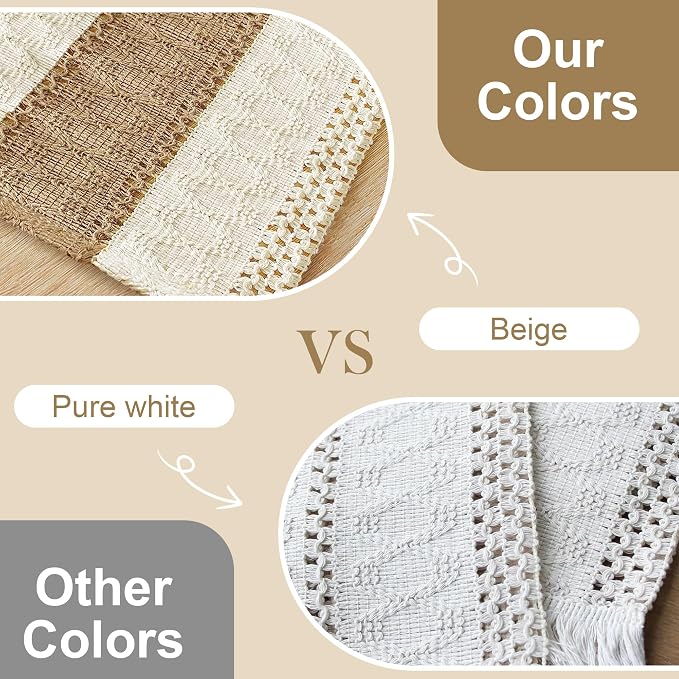 FEXIA Boho Placemats Set of 6, Macrame Table Mats Farmhouse Dining Decor | 12x20" Woven Burlap Place Mat with Tassel for Kitchen and Dining Table Centerpiece Home Decorations Rustic Boho Kitchen Decor