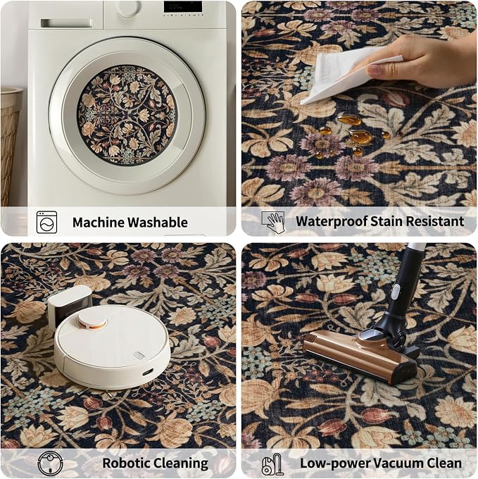 Ciicool 2x6 Runner Rug Non Slip，Floral Washable Kitchen Rugs for Hallways | Entryway Rug for Laundry Bedroom Bathroom Bedside,Boho Soft Low Pile Carpet Indoor Floor Mat Decor