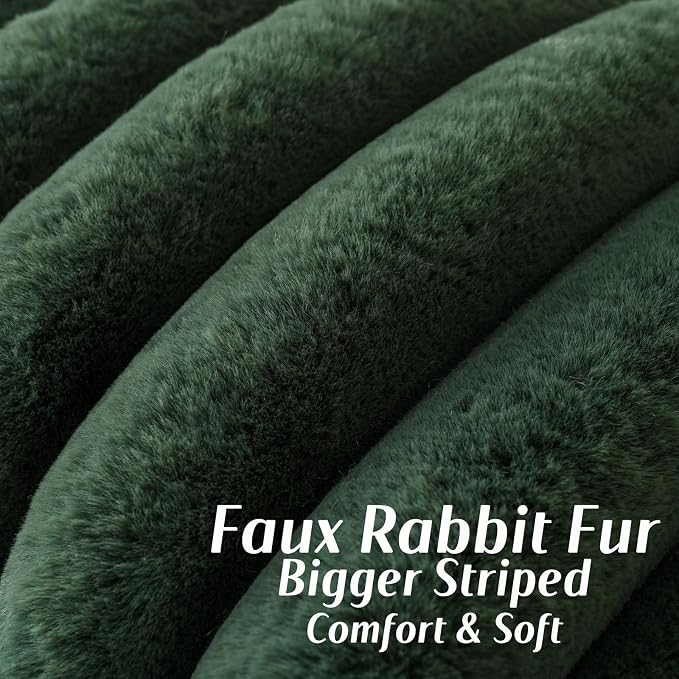 HAUSSY 2 Pack Lumbar Pillow Covers 12x20 Inch, Faux Fur Decorative Couch Throw Pillows Soft Striped Plush Cushion Covers Home Decor Cute Furry Pillowcase for Living Room Sofa Bed, Dark Green