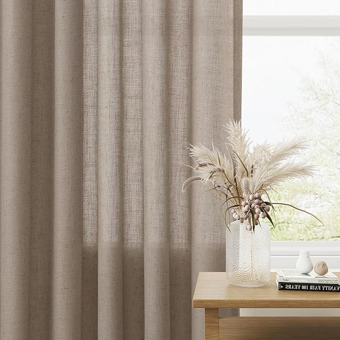 Khaki Linen Curtains 108 Inches Long 2 Panel Set Rod Pocket Semi Sheer Dining Room Cozy Bedroom Decor Cotton Look Country Rustic Farmhouse Boho Curtains 52x108