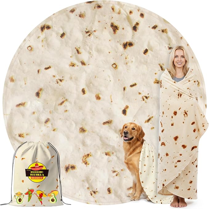 Zulay Kitchen Giant Double Sided Tortilla Blanket with Drawstring Bag - Novelty Blanket for Adults & Kids - Soft Flannel Round Tortilla Blanket for Indoors, Outdoors, Home 285 GSM - 71 Inches