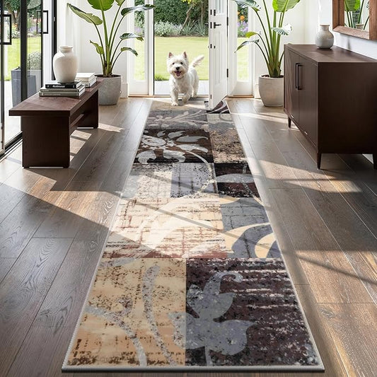 Yamaziot 2x8 Washable Modern Abstract Runner Rug Non-Slip for Hallways | Stain Resistant Kitchen Rug with Rubber Backing, Low Pile, Ultra Soft Carpet Runner for Bedroom, Laundry, Entryway