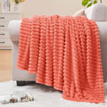BEDELITE 3D Ribbed Coral Red Fleece Throw Blanket for Couch, 50x60 Inch | Soft Warm Decorative Fluffy Blanket, Cozy Plush Lightweight Fuzzy Throw Blanket for Bed Sofa Home Room Decor, Gift for Women