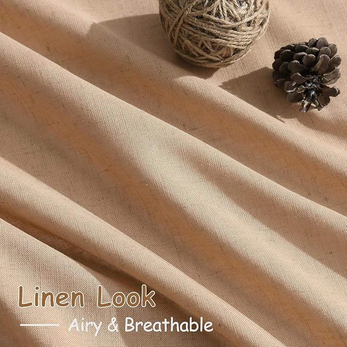Camel Linen Curtains for Living Room Extra Long 144 Inches Long Back Tab Light Filtering Semi Sheer Curtain Vintage Rustic Decor Floor to Ceiling High Window for Bedroom 52x144, 2 Panels