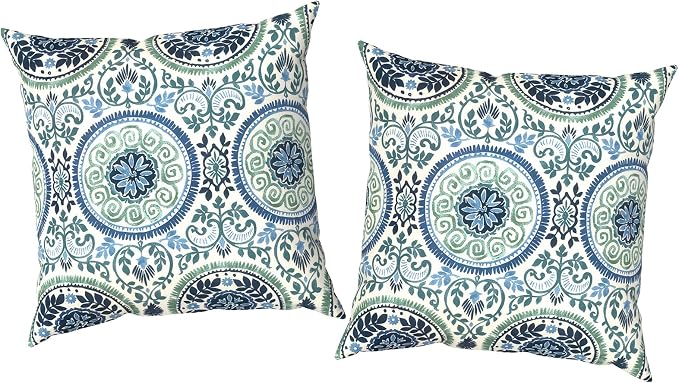 Outdoor Pillow Covers Waterproof 20x20 Inch Set of 2 Medallion Blue Decorative Outside Patio Furniture Cushion Cases Decor for Porch Garden