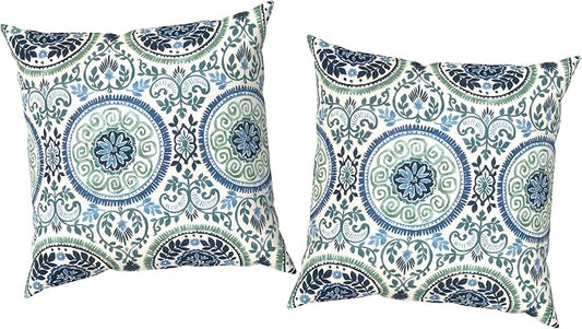 Outdoor Pillow Covers Waterproof 20x20 Inch Set of 2 Medallion Blue Decorative Outside Patio Furniture Cushion Cases Decor for Porch Garden