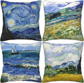 Vincent Van Gogh Pillow Cases Set of 4 Abstract Art Design Cushion Covers Square Decorative Pillow Covers for Famous Painting Fans 18 x 18 Inches