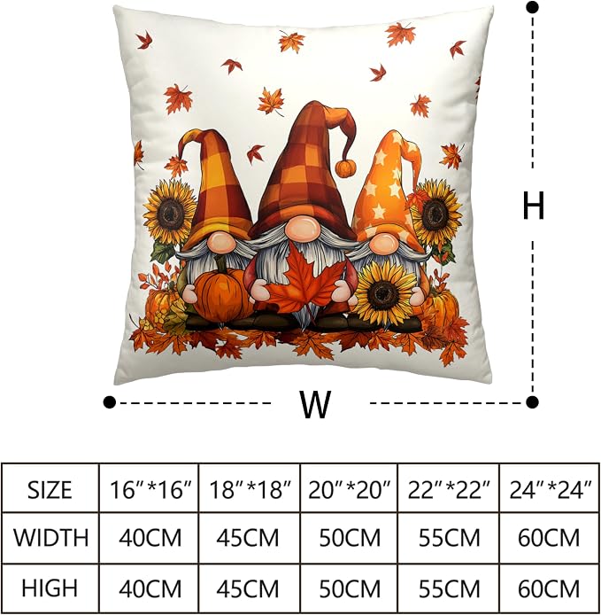 Fall Gnome Pillow Covers 16x16 Set of 2 Pumpkin Sunflower Maple Leaves Throw Pillow Covers Autumn Pillow Case Thanksgiving Cushion Case for Home Decor Couch Sofa
