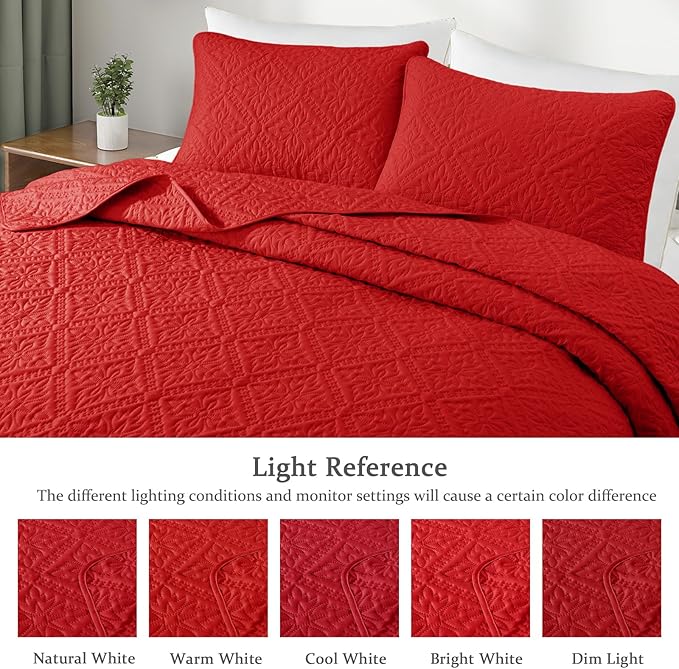 Exclusivo Mezcla Full Queen Quilt Set, Red | Lightweight Soft Bedspreads Coverlets, All Season Bedding with 2 Pillow Shams, Modern Style for Bedroom Guest Room