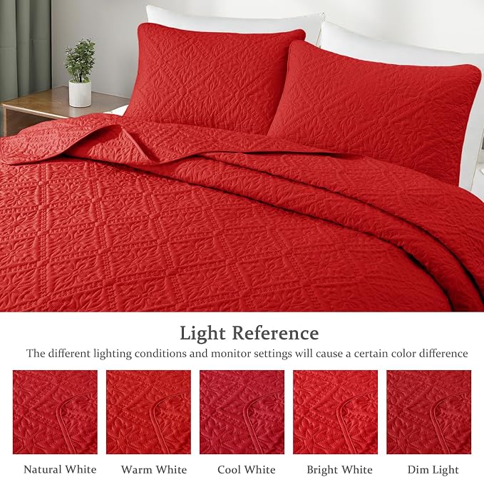 Exclusivo Mezcla King Quilt Set, Red | Lightweight Soft Bedspreads Coverlets, All Season Bedding with 2 Pillow Shams, Modern Style for Bedroom Guest Room