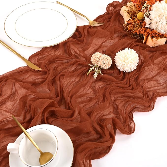 10 Pack Terracotta Cheesecloth Table Runner 17x108 Inch Boho Gauze Cheese Cloth Table Runners for Wedding Party Baby Shower Birthday Home Decor
