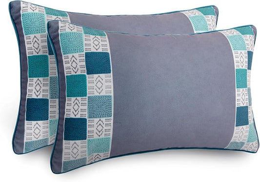 Balios Velvet Pillow Covers Set of 2, Decorative Cushion Covers for Sofa Couch, Hidden Zip, Covers Only, London Design – 12" x 20" (30 x 50 cm), Hamble Stripe in Pebble Grey