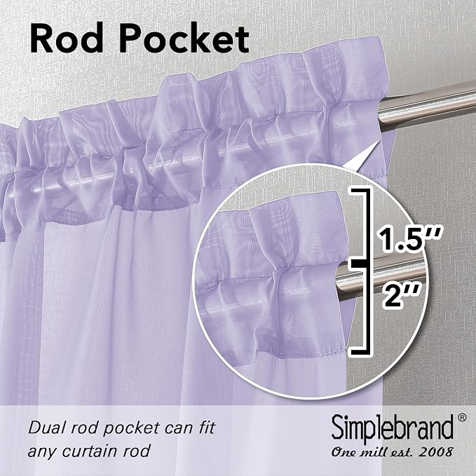 Simplebrand Lavender Sheer Curtains 84 Inches Long, Light Filtering Rod Pocket Solid Color Window Sheer Curtain Panels, Elegant Curtains & Drapes for Living Room, Bedroom 2 Panels (42" W x 84" L)