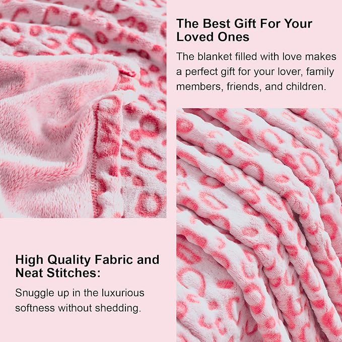 PLEASANT BOULEVARD | Leopard Throw Blanket Fleece, Premium Lightweight Cozy Warm Plush Microfiber Bedspread for Couch Sofa and Bed (Hot Pink, Throw (50 x 60 inches)