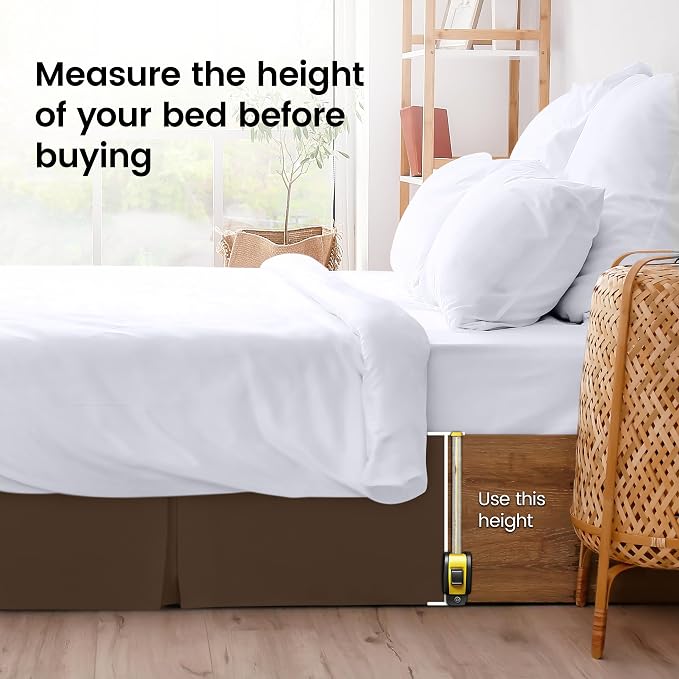 King Bed Skirt, Hides Under-Bed Storage 16 Inch Drop, Pleated, Brown | Easy Fit Design, Shrinkage & Fade Resistant, Hotel Style, Microfiber Durable Fabric, Machine Washable