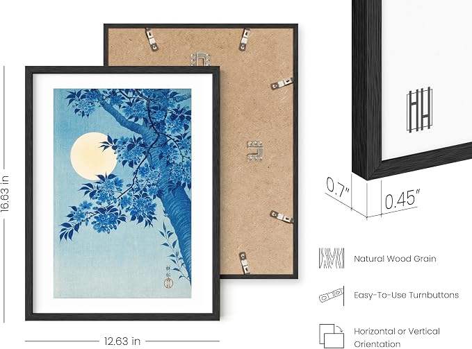 HAUS AND HUES Blue Poster - Japanese Japandi Traditional Blue Flower Print, Japanese Art Wall Decor Blue and White Wall Art, Aesthetic Poster for Room Asian Wall Art (Black Frame, 12x16)