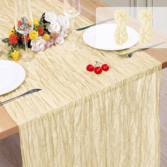 2 Pack Cheesecloth Table Runner 10Ft Christmas Gauze Boho Table Runners for Wedding Decor Bridal Shower Decorations Baby Shower Party(35" x 120")