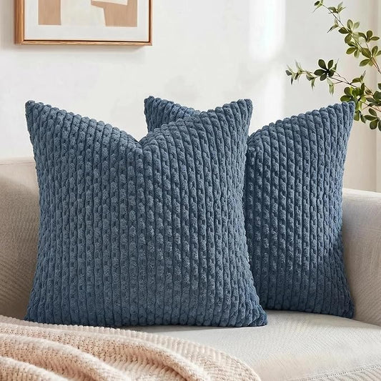 Fancy Homi 2 Packs Dusty Blue Decorative Throw Pillow Covers 26x26 Inch for Couch Bed Sofa, Modern Farmhouse Boho Home Decor, Soft Cute Plush Corduroy Cushion Case 66x66 CM