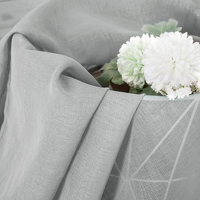 Tollpiz Sheer Curtains Linen Textured Living Room Curtain Sheers Light Filtering Rod Pocket Voile Curtains for Bedroom, 42 x 63 inches Long, Silver Grey, Set of 2 Panels
