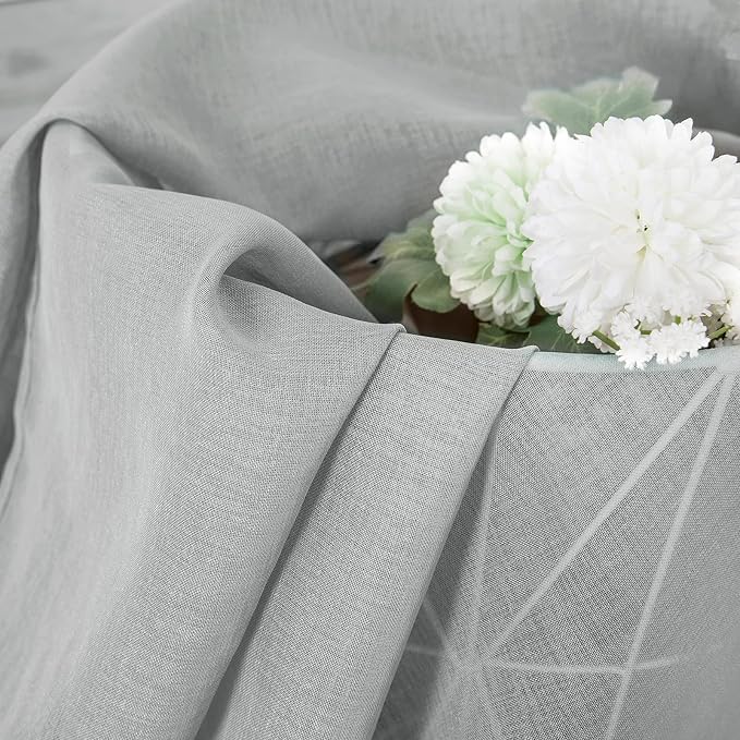 Tollpiz Short Sheer Curtain Linen Textured Bedroom Curtains Sheer Light Filtering Rod Pocket Voile Curtain for Living Room, 54 x 54 inches Long, Silver Grey, Set of 2 Panels
