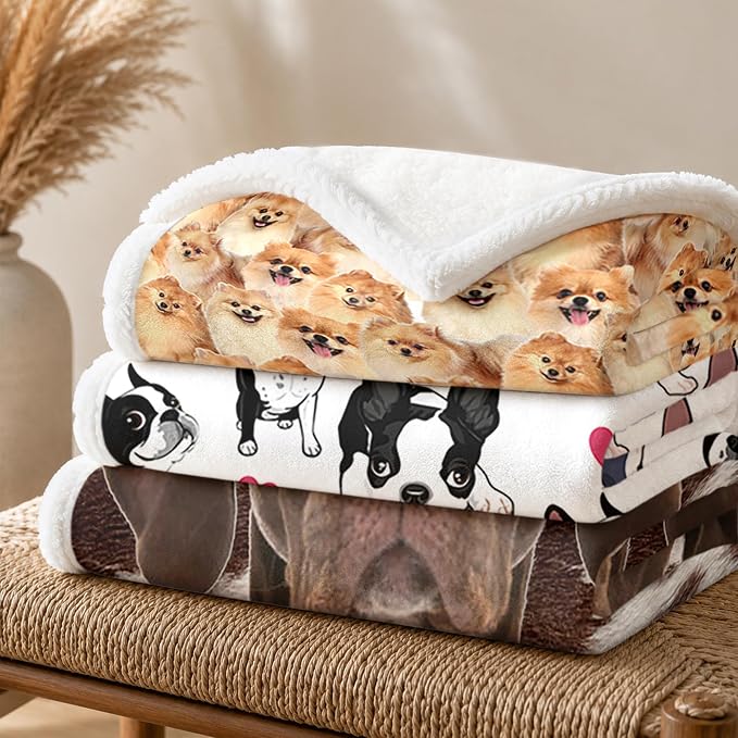 BlessLiving Throw Blanket, Dog Animal Gift, 50x60 in | sherpa fleece fabric, Pomeranian Golden Dense Pet Blankets Puppy print, for couch or sofa, pet lovers, easy machine care
