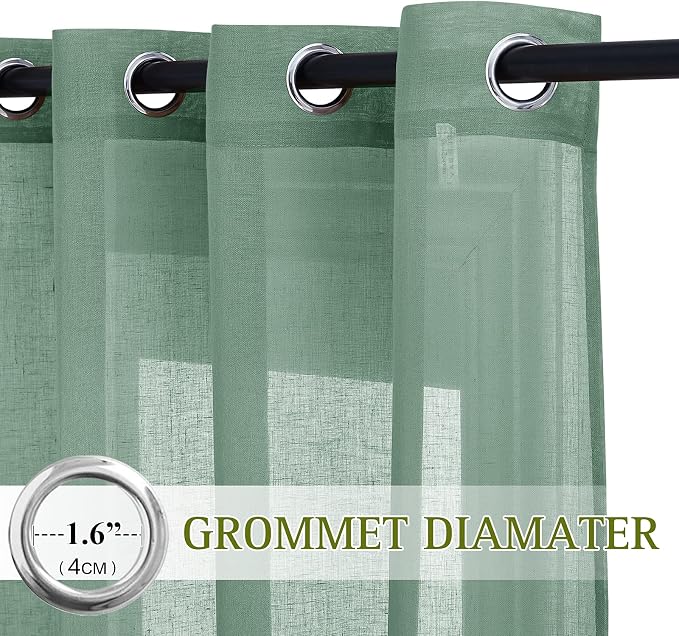 NICETOWN Semi Sheer Short Curtains for Small Window, Eyelet Top Bedroom Curtain Drapes Privacy with Light Filtering Linen Blend for Bedroom/Cafe/Kitchen, Olive Green, 2 Panels, W52 x L45