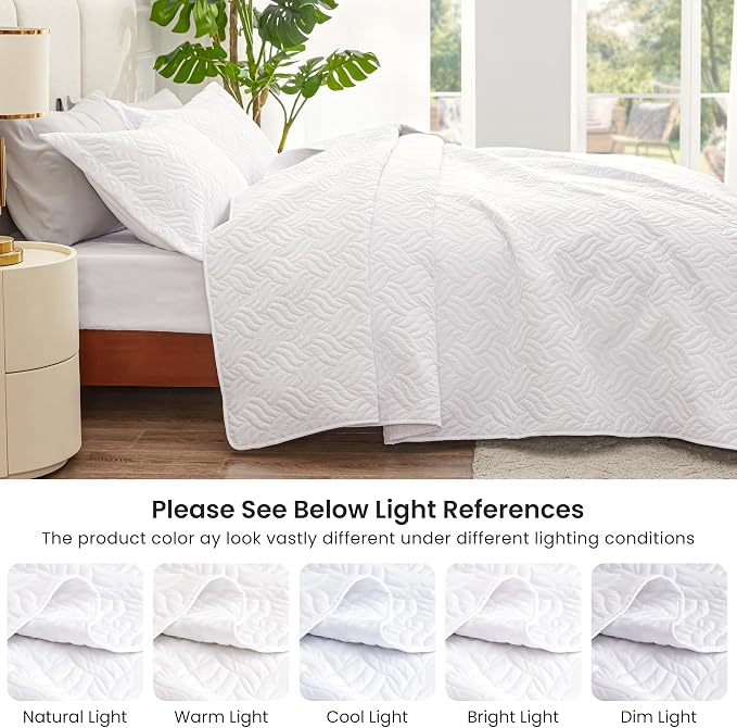 Love's cabin King Size Quilt Set White Bedspreads - Soft Bed Summer Lightweight Bedspread Comforter - Modern Style Wave Pattern Coverlet for All Season - 3 Pieces (1 Quilt, 2 Pillow Shams)