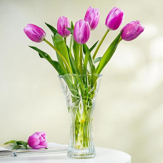 9 Inch Tall Crystal Vases for Flowers, 1 Piece Thickened Glass Vase | 2.3 lb Large Flower Vase for Tables Centerpieces Home Decor, Clear Vases for Wedding Reception, Housewarming Gift