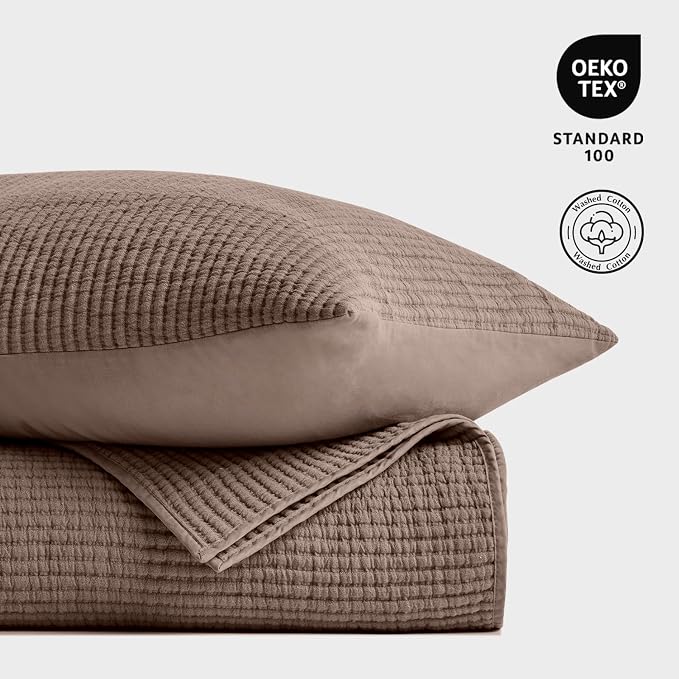 EVERGRACEHOME Cotton Ribbed Matelassé Coverlet Set, King Size, Mocha Brown | Soft Lightweight Bedspread, 3 Pieces, Breathable Cozy Oversized Quilted Bedding Set for All Seasons, with 2 Pillow Shams