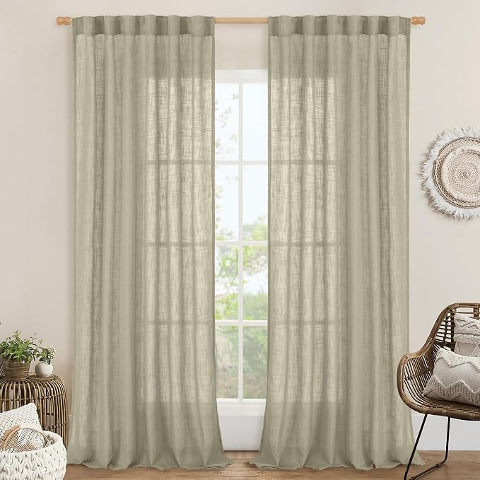 Linen Curtains 102 Inch Semi Sheer Light Filtering 2 Panels