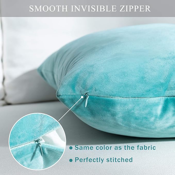 Stellhome Pack of 2 Velvet Pillow Covers Square Decorative Cushion Covers for Bed Couch Sofa Bench, 24 x 24 inch (60 x 60 cm), Dark Cyan